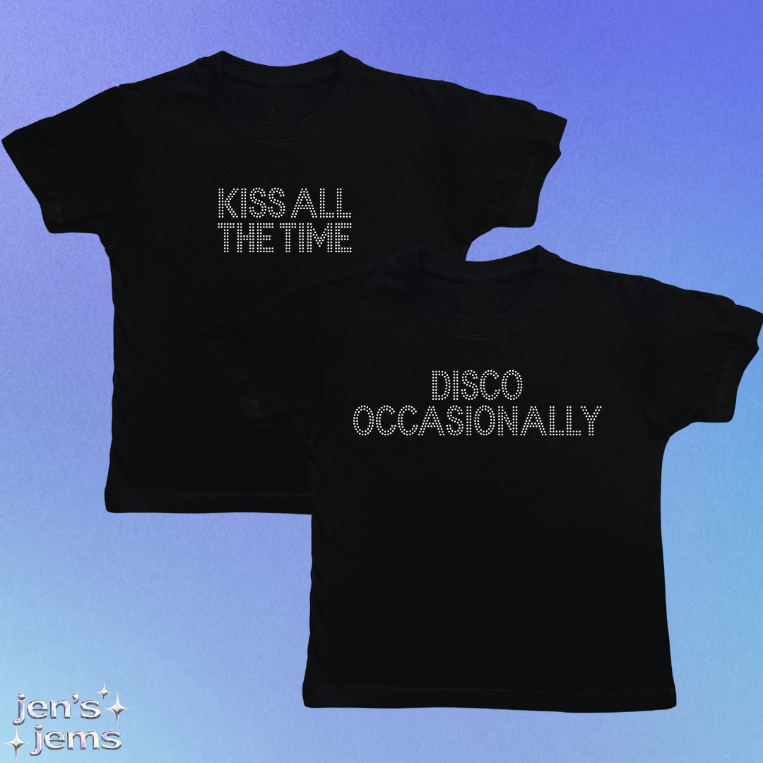 Harry Styles Rhinestone Baby Tee: "Kiss All The Time. Disco Occasionally"