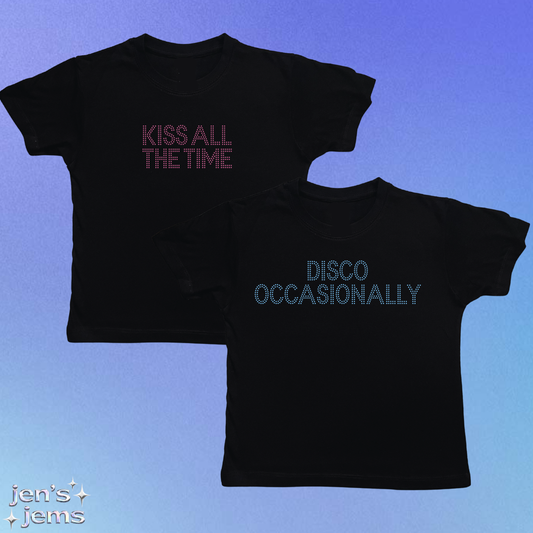 Harry Styles Rhinestone Baby Tee: "Kiss All The Time. Disco Occasionally"