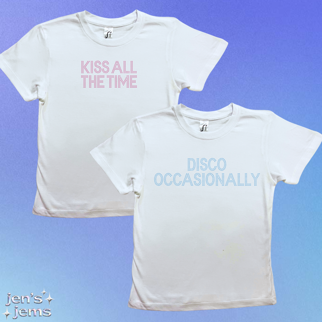 Harry Styles Rhinestone Baby Tee: "Kiss All The Time. Disco Occasionally"