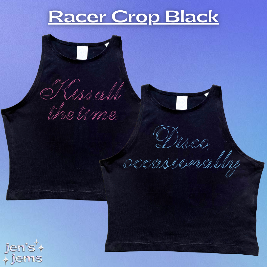 Harry Styles Rhinestone Cropped Script Vest "Kiss All The Time. Disco Occasionally"