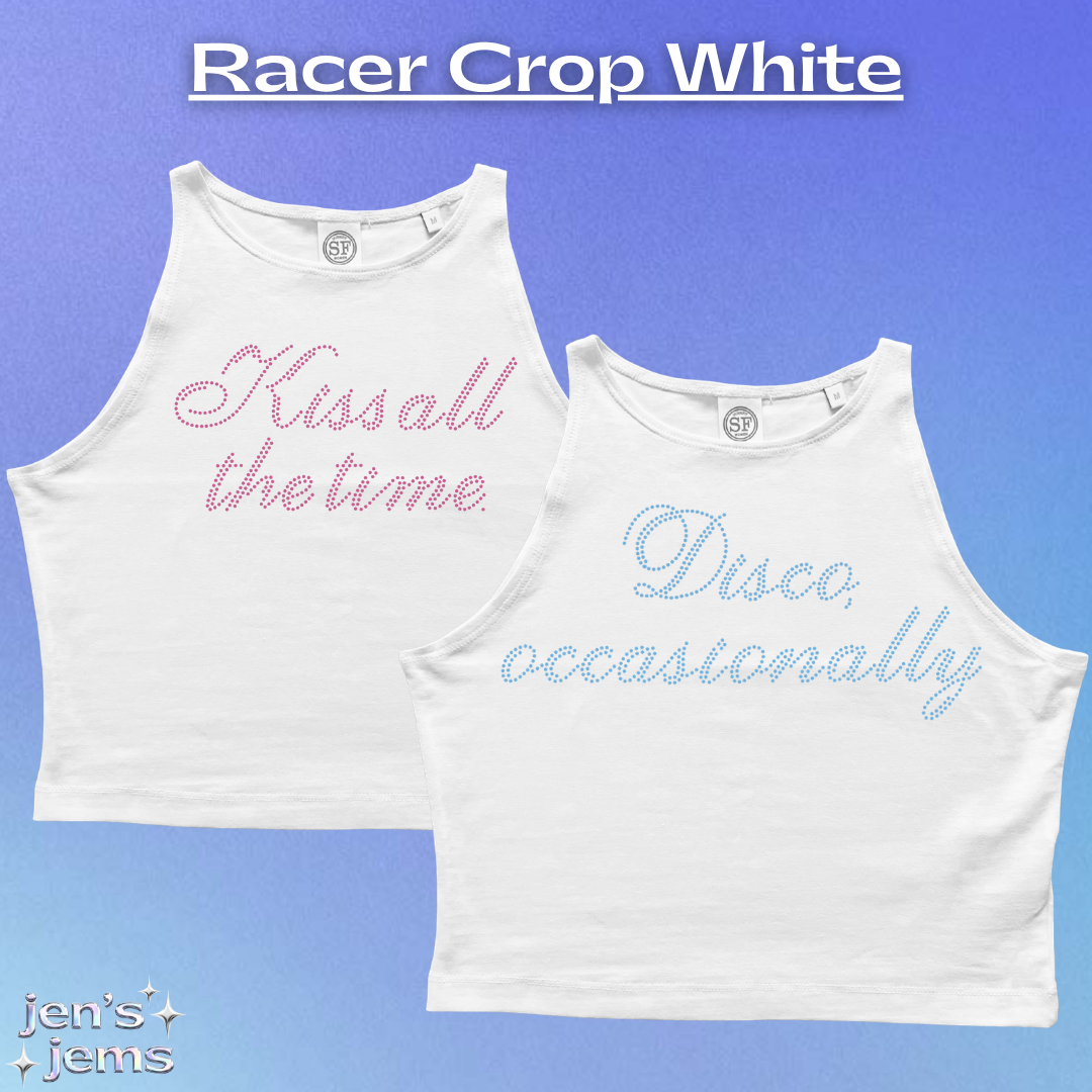 Harry Styles Rhinestone Cropped Script Vest "Kiss All The Time. Disco Occasionally"